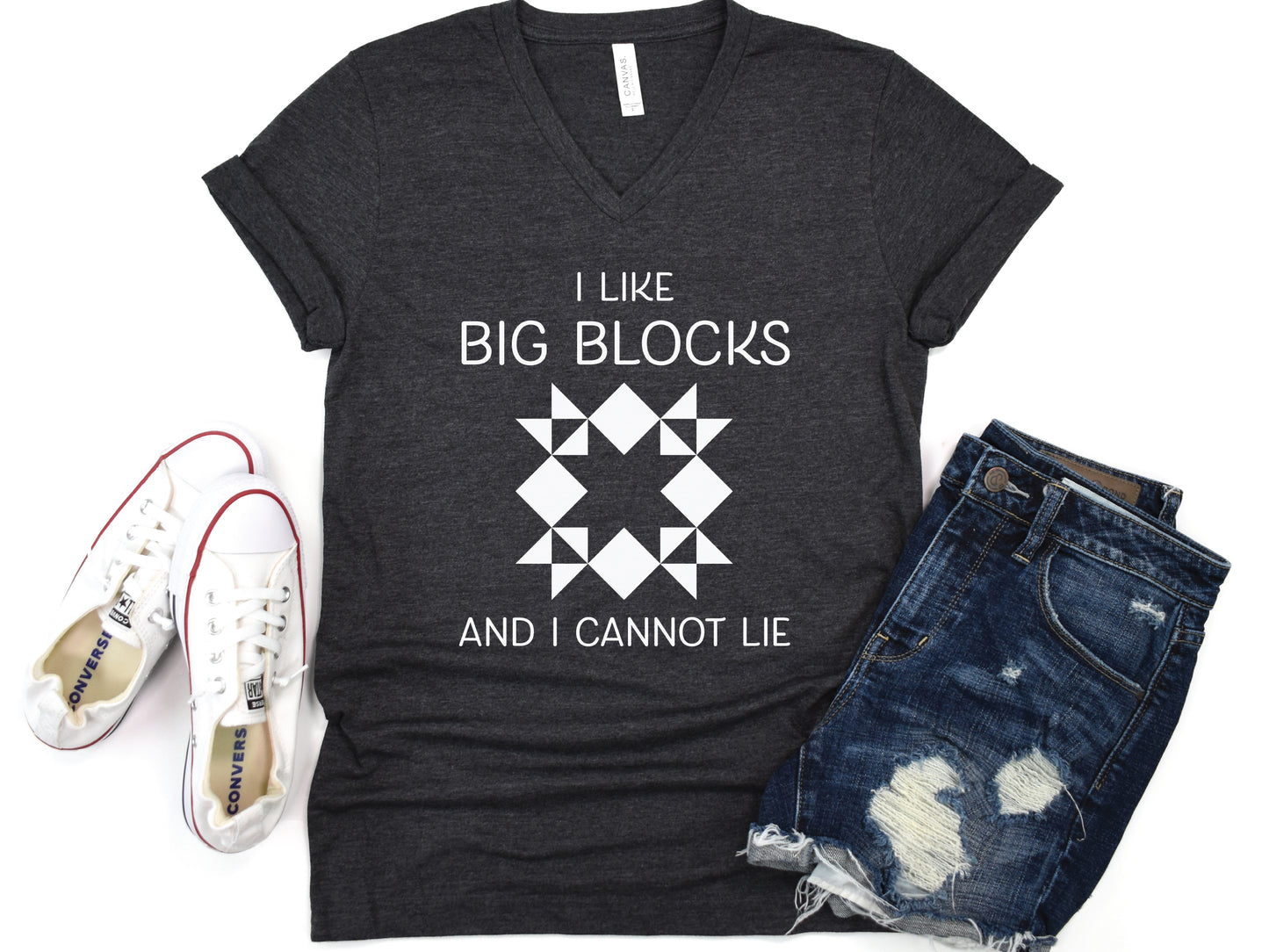 I Like Big Blocks And I Cannot Lie Quilting V-Neck T-Shirt