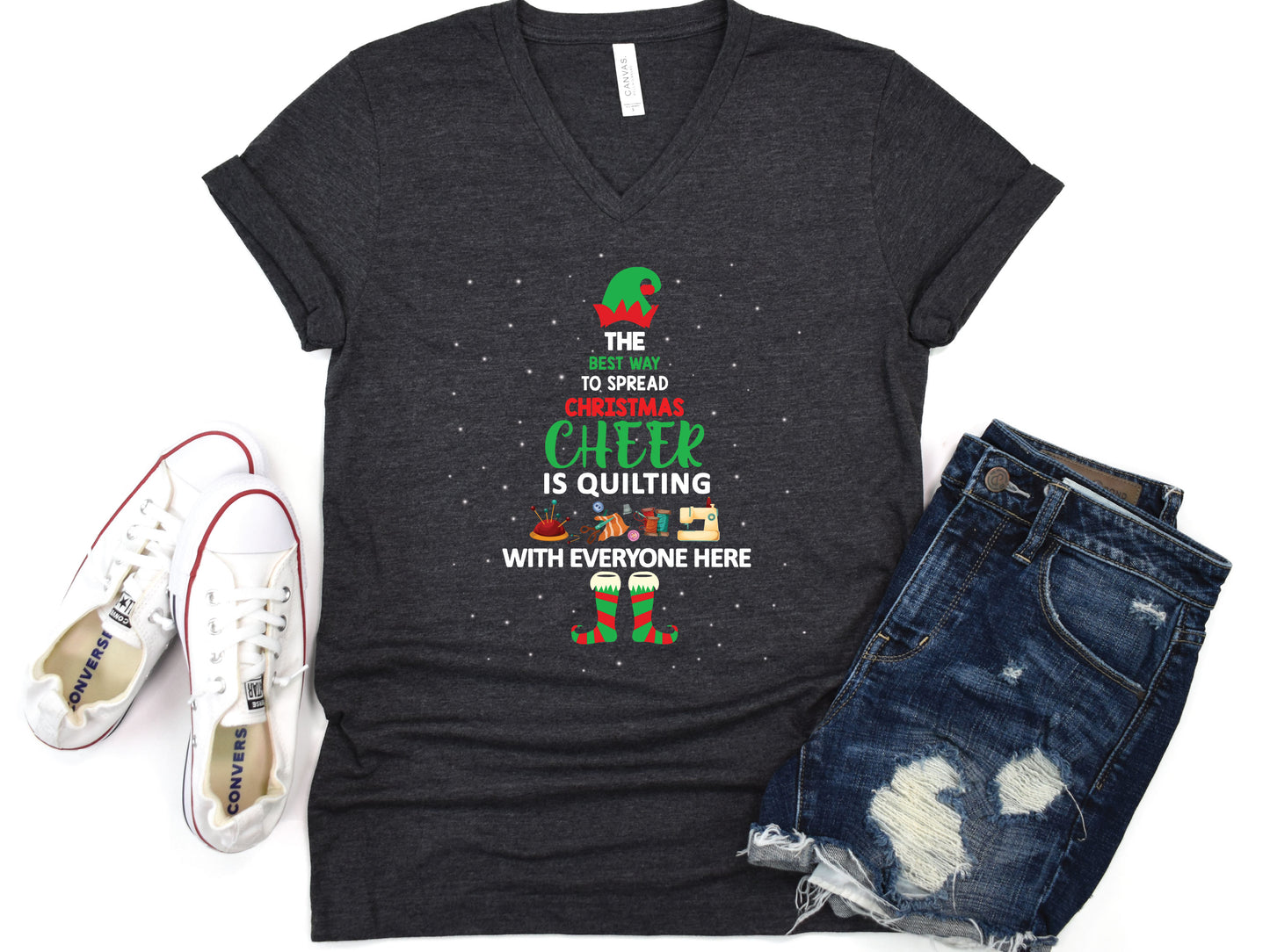 Spread Christmas Cheer Quilter V-Neck T-Shirt