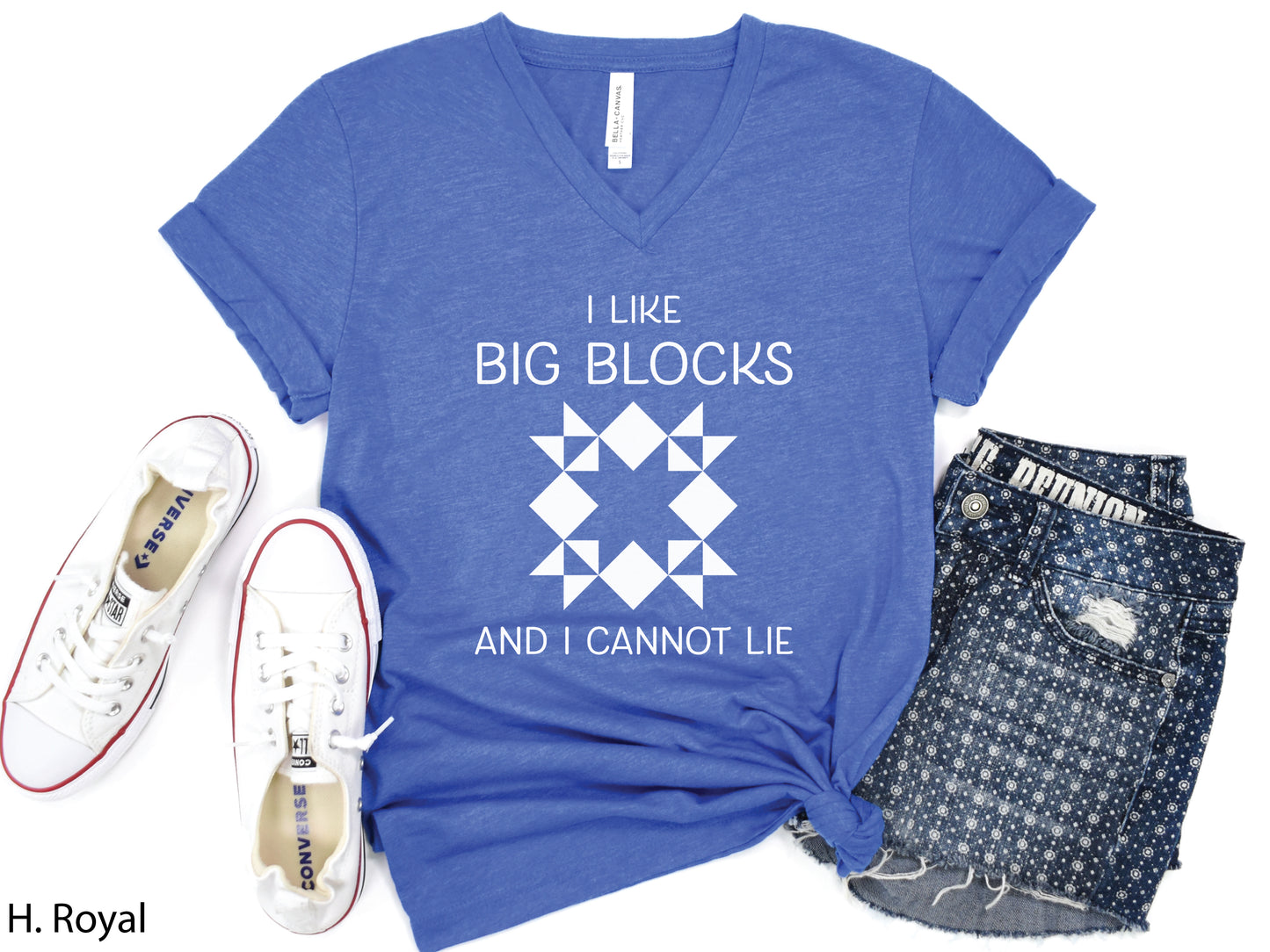 I Like Big Blocks And I Cannot Lie Quilting V-Neck T-Shirt