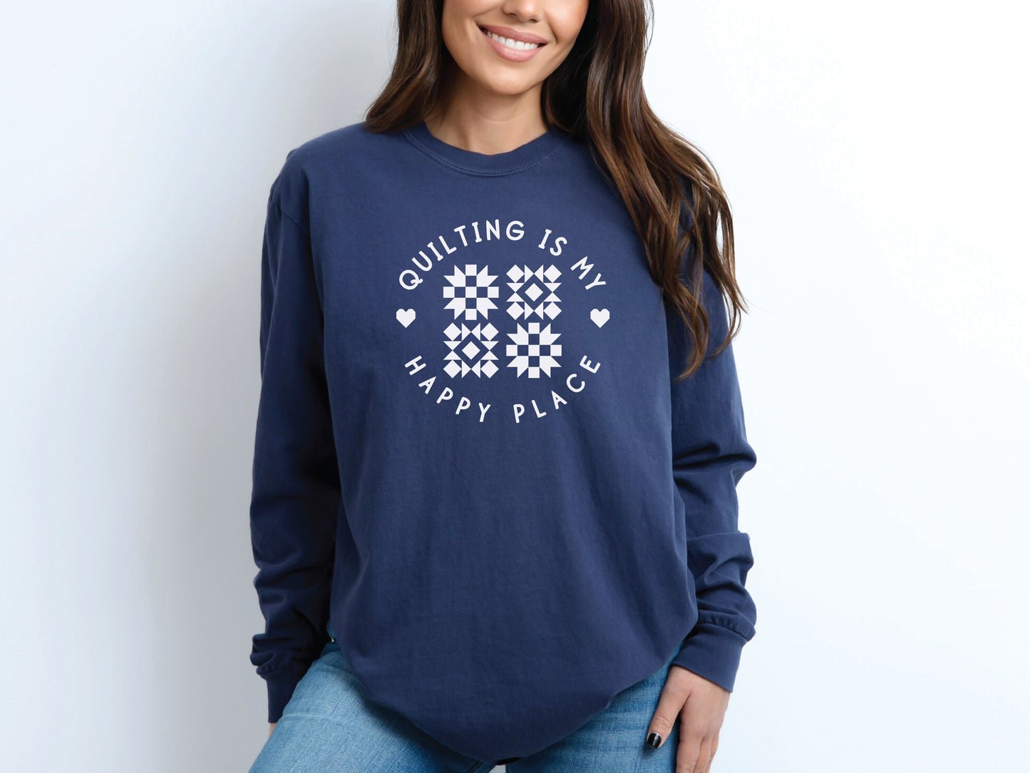 Quilting Is My Happy Place Long-Sleeved T-Shirt