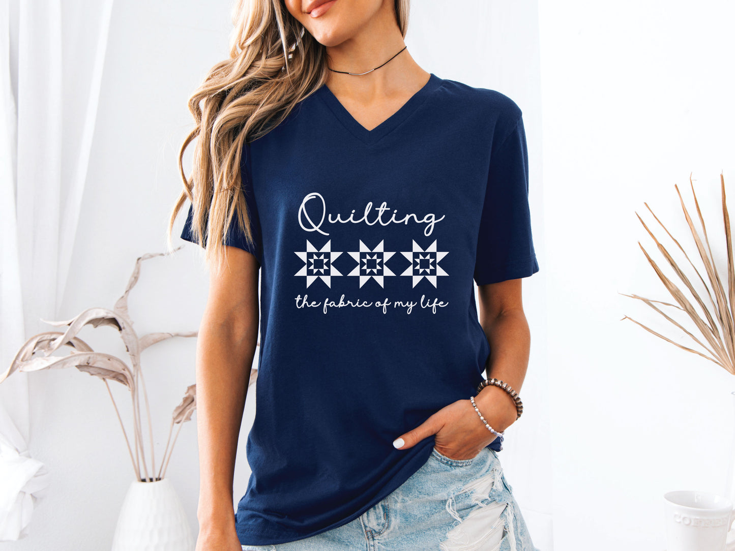 Quilting The Fabric of My Life V-Neck T-Shirt
