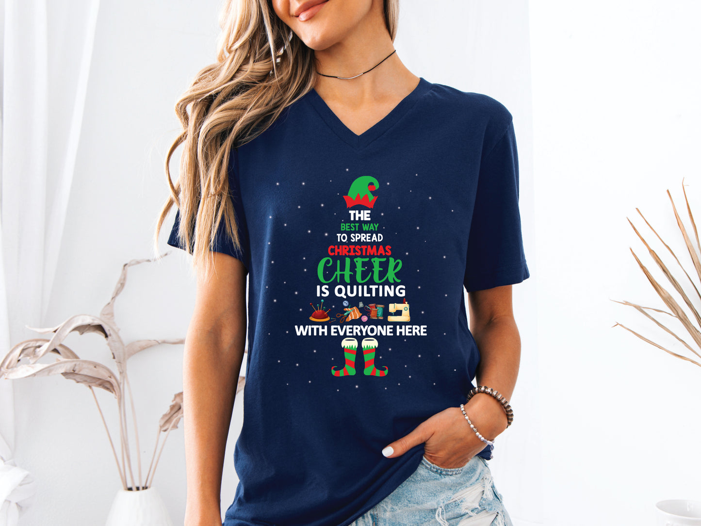 Spread Christmas Cheer Quilter V-Neck T-Shirt