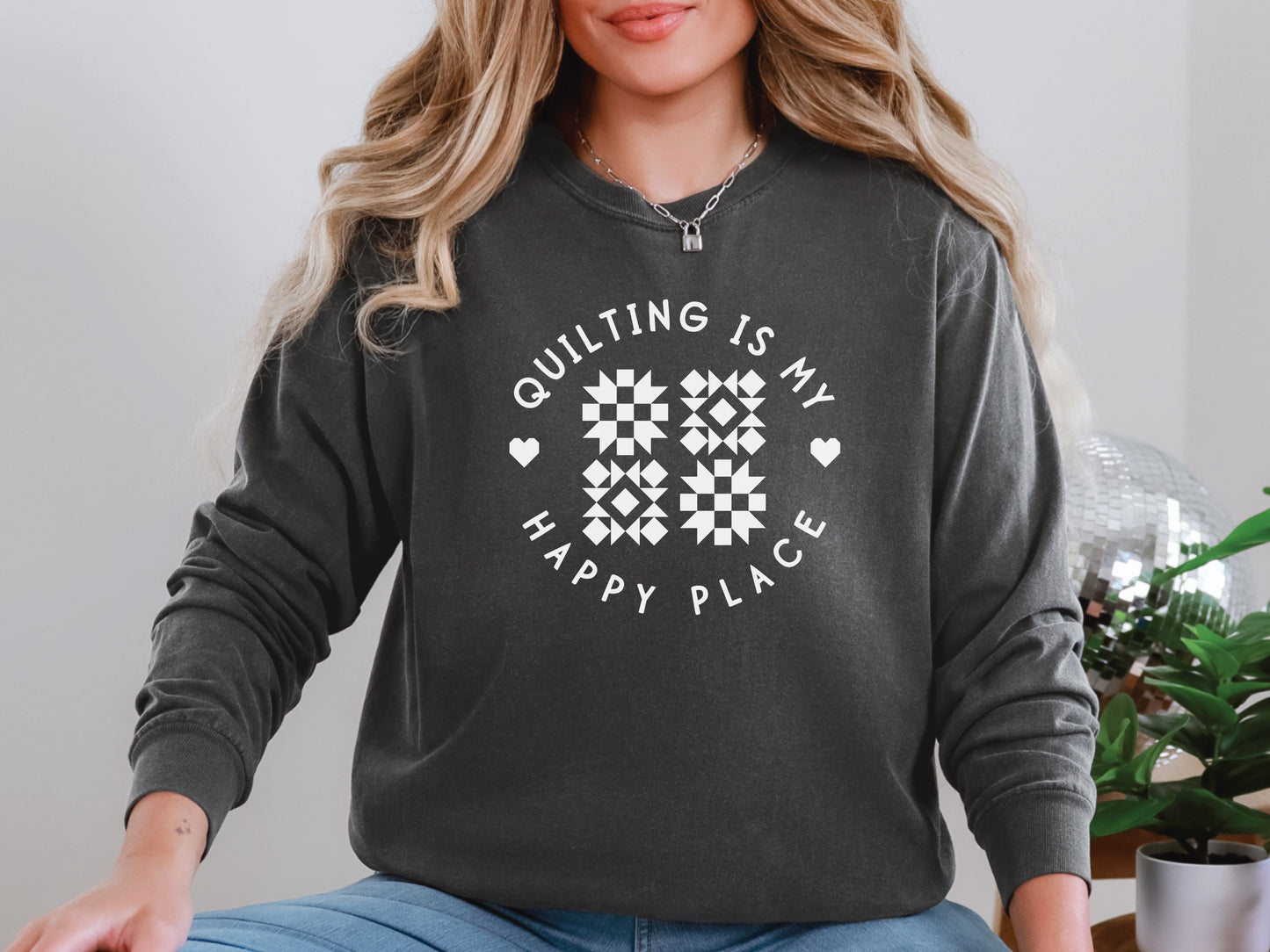Quilting Is My Happy Place Long-Sleeved T-Shirt