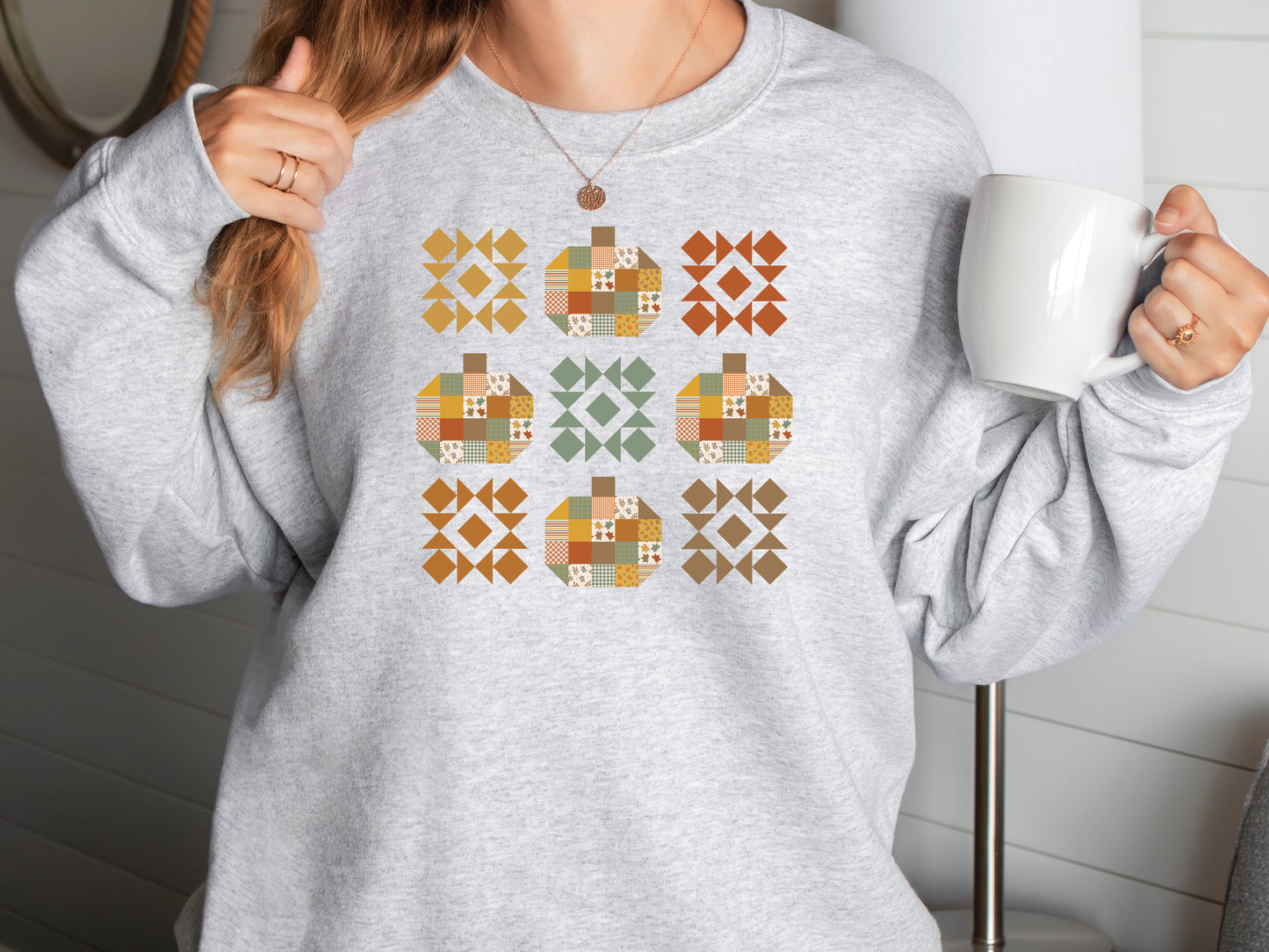 Fall Pumpkin Quilt Block Sweatshirt