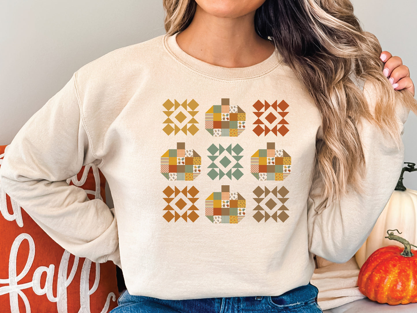Fall Pumpkin Quilt Block Sweatshirt