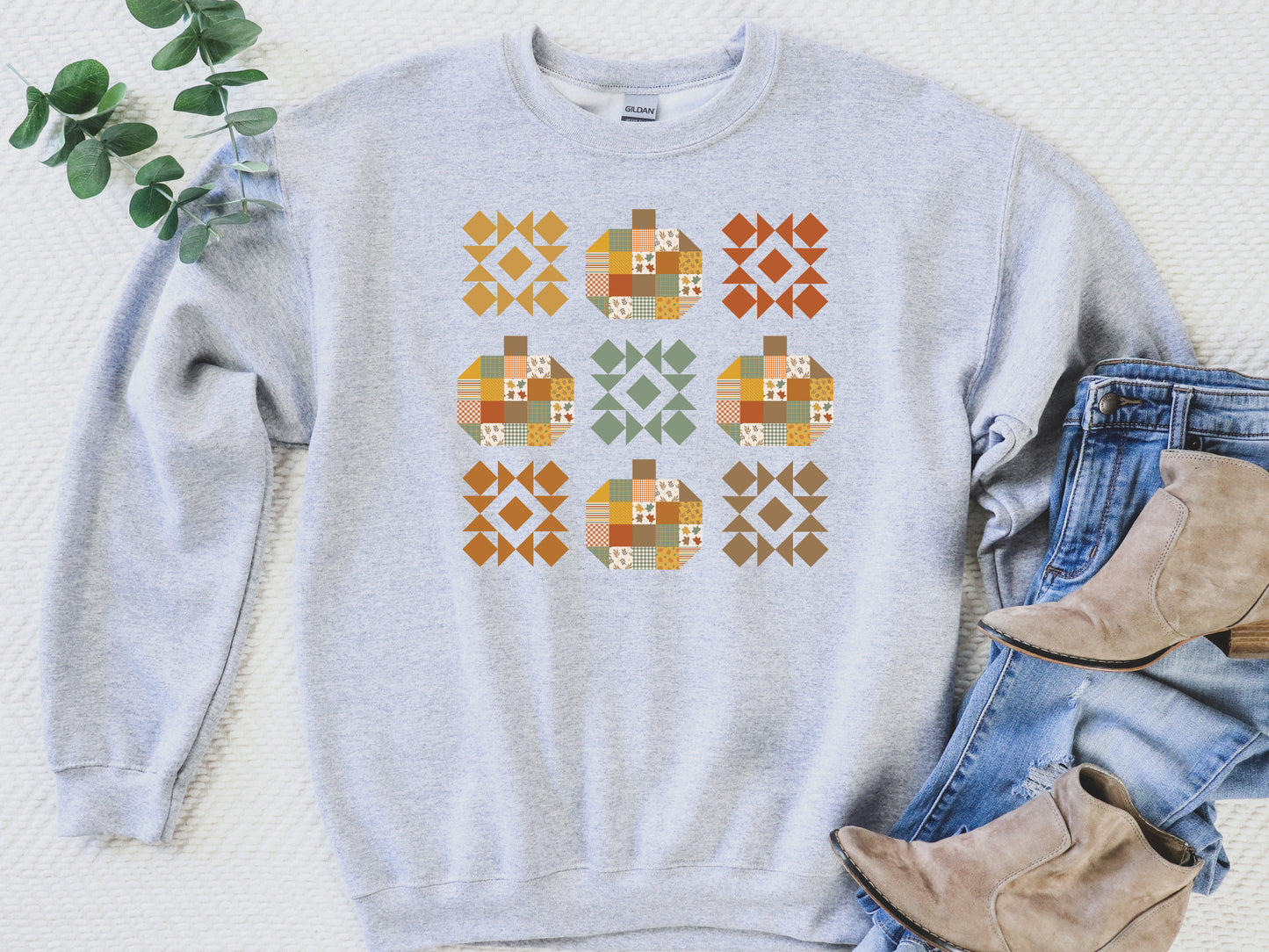 Fall Pumpkin Quilt Block Sweatshirt