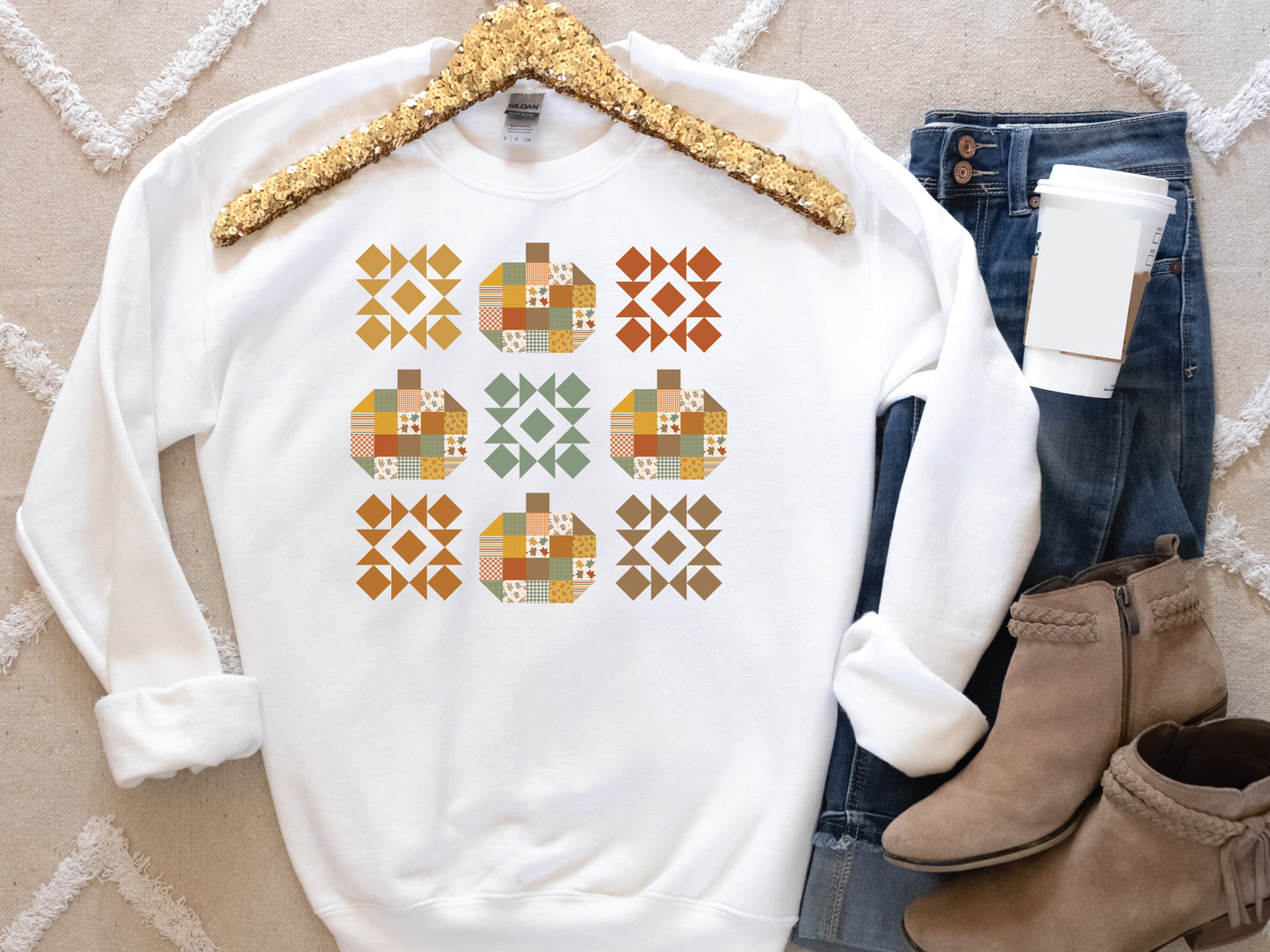 Fall Pumpkin Quilt Block Sweatshirt
