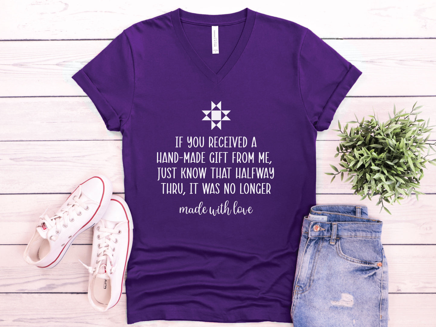 Made With Love Quilting V-Neck T-Shirt