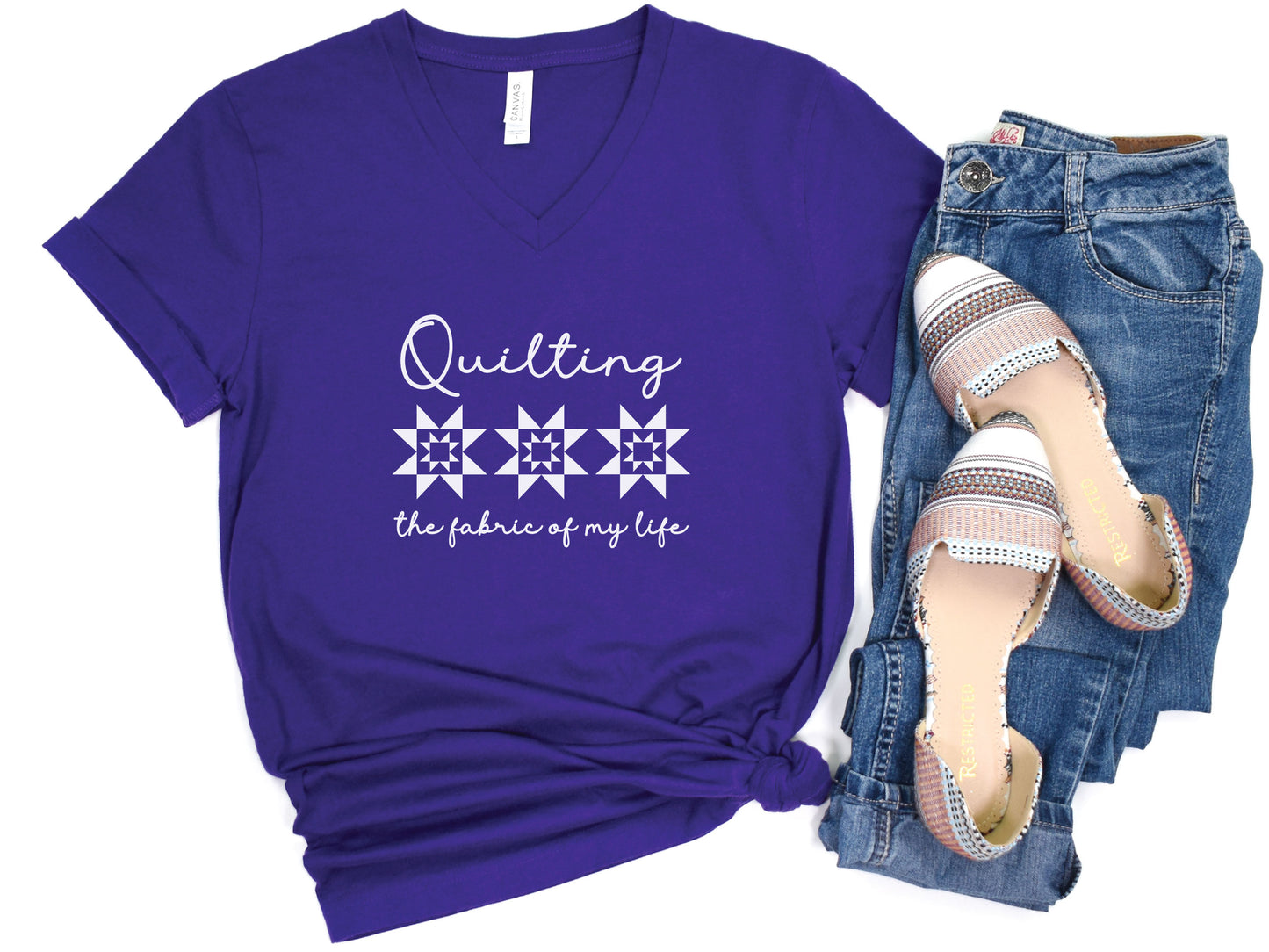 Quilting The Fabric of My Life V-Neck T-Shirt