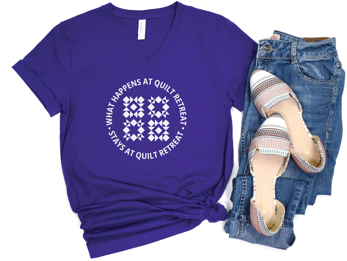 What Happens At Quilt Retreat V-Neck T-Shirt