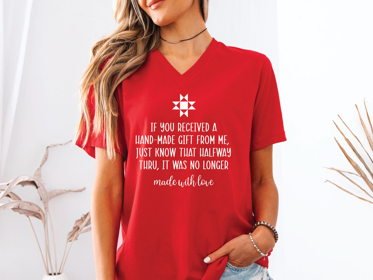 Made With Love Quilting V-Neck T-Shirt