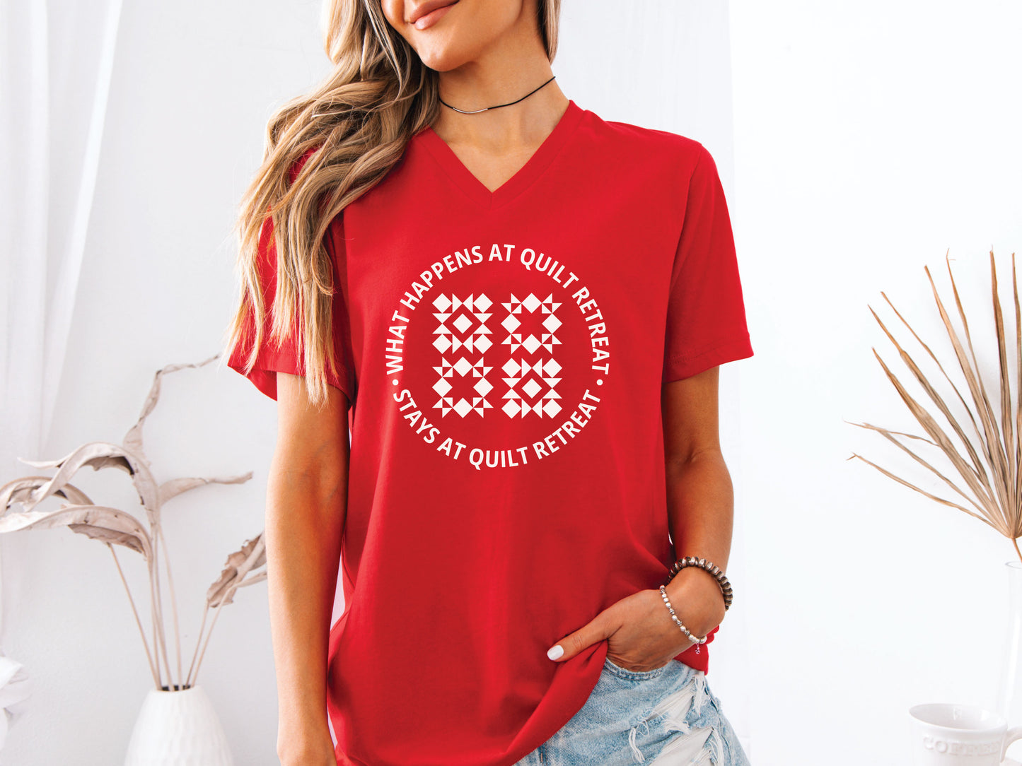 What Happens At Quilt Retreat V-Neck T-Shirt