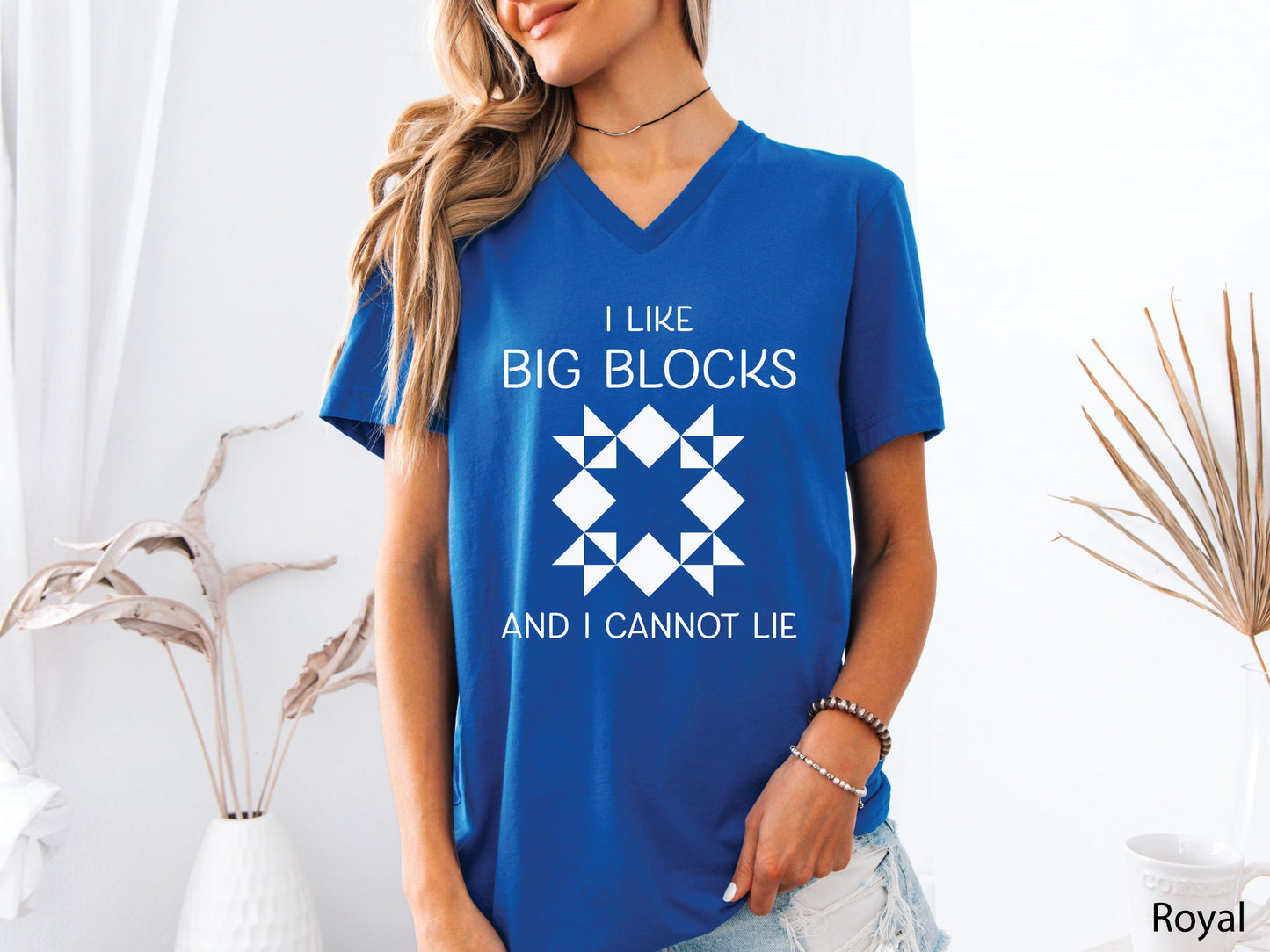I Like Big Blocks And I Cannot Lie Quilting V-Neck T-Shirt