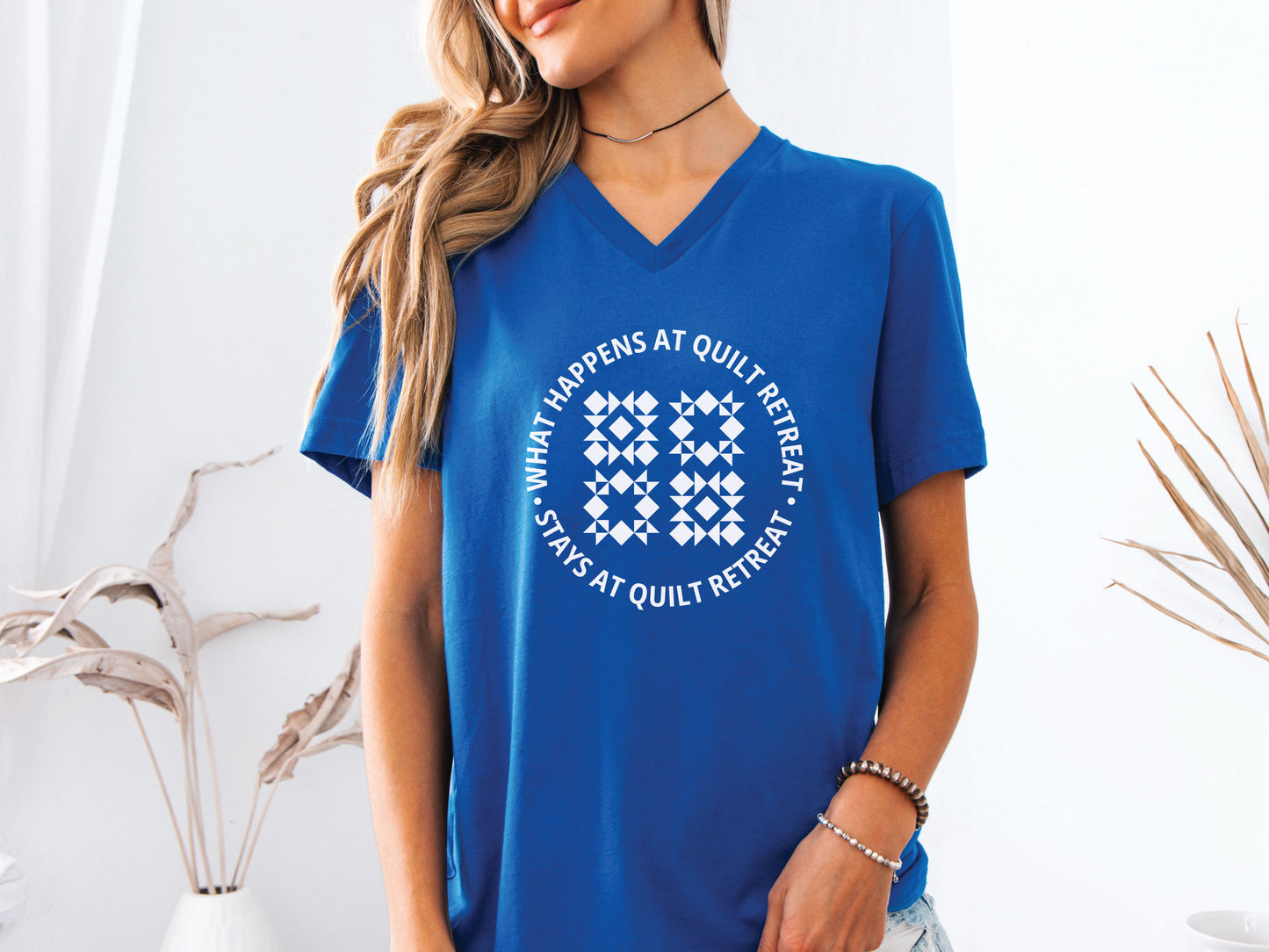 What Happens At Quilt Retreat V-Neck T-Shirt