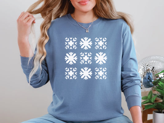 Snowflake Quilt Block Long-Sleeved T-Shirt