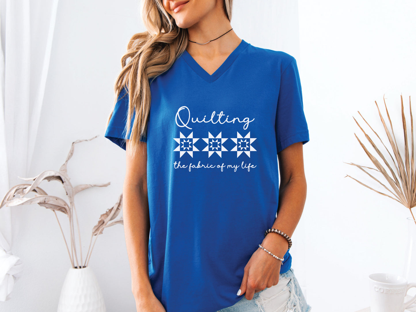 Quilting The Fabric of My Life V-Neck T-Shirt