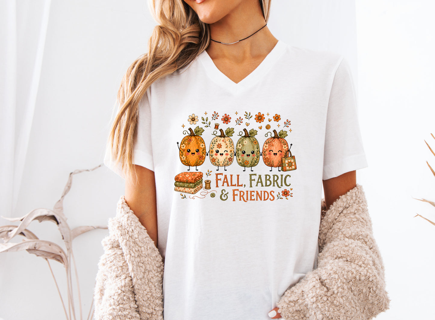 Fall, Fabric & Friends V-Neck T-Shirt