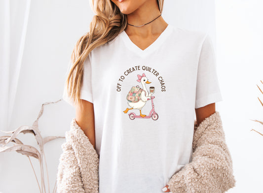 Off To Create Quilting Chaos V-Neck T-Shirt – Lightweight