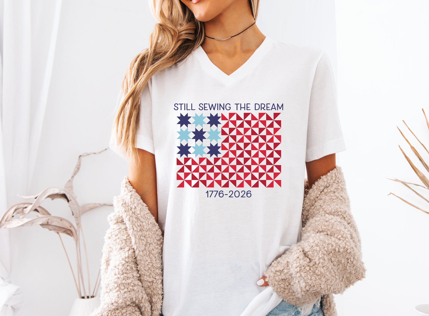 Still Sewing The Dream Patriotic V-Neck Tee