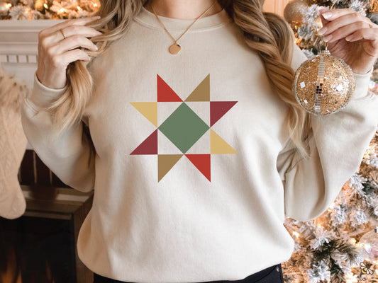 Christmas Star Quilt Block Sweatshirt. Makes a great gift for yourself or a quilting friend.