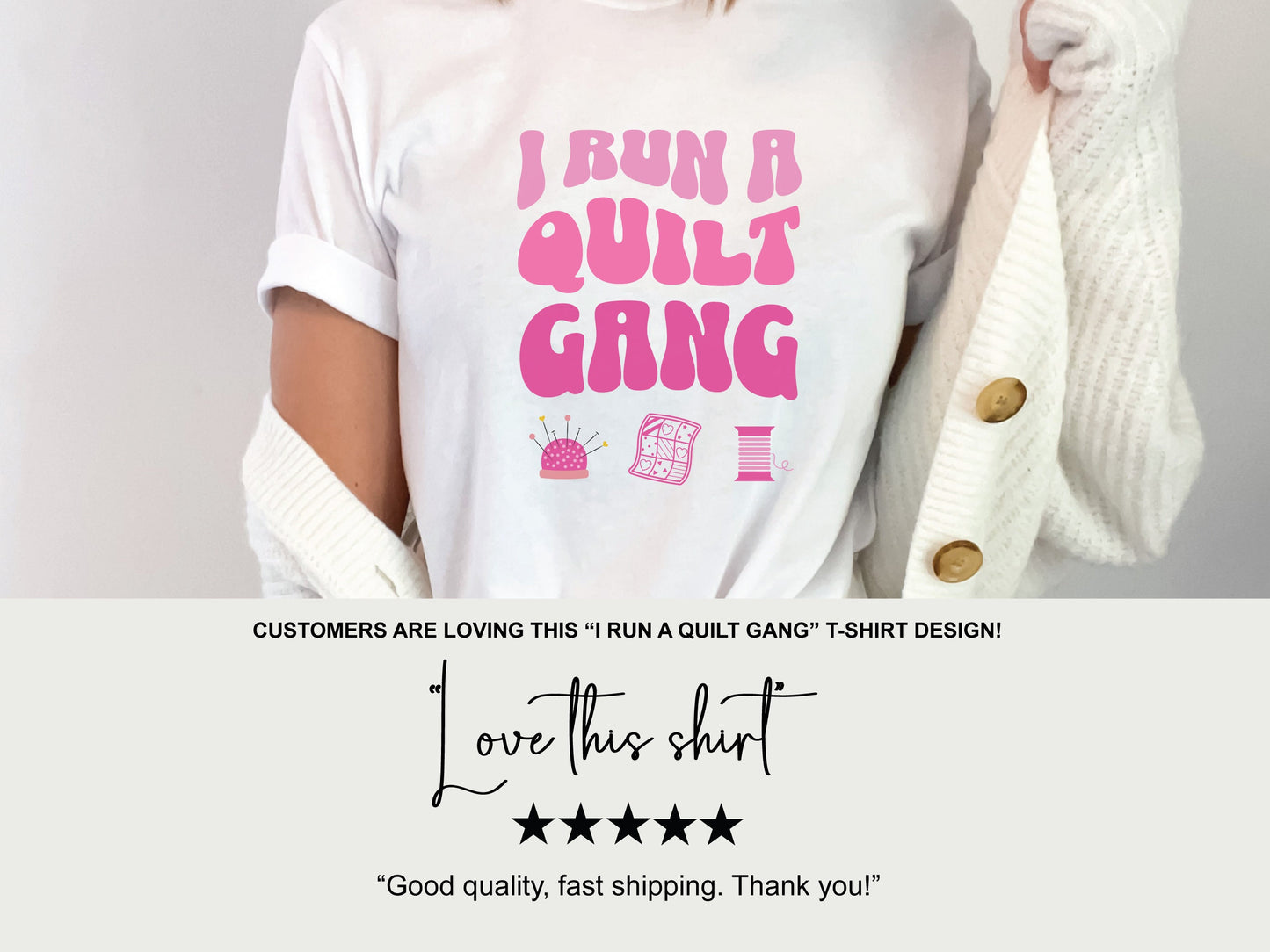 I Run A Quilt Gang T-Shirt (Pink)